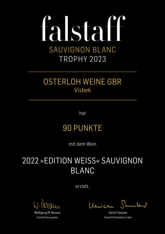 Urkunde von Falstaff für den Sauvignon-Blanc mit 90 Punkte